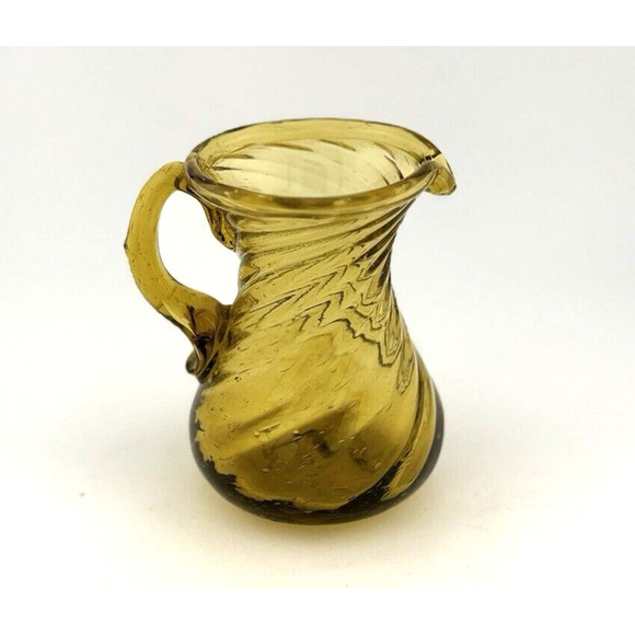 Hand Blown Vintage Amber Swirl Miniature Pitcher Creamer Vintage 3.5 in. - Picture 5 of 11